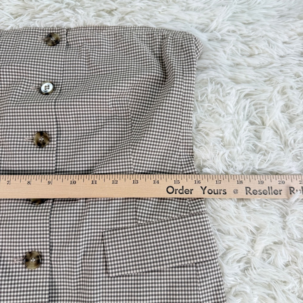 Vintage Theory Strapless Gingham Button Front Dress Brown White Silk Size 10 - Picture 8 of 13